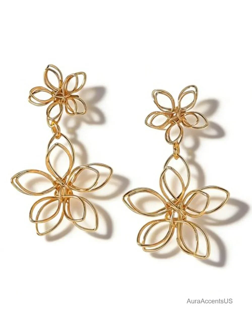 Large Statement Flower Dangle Earrings Women Boho Floral Jewelry Alloy Metal